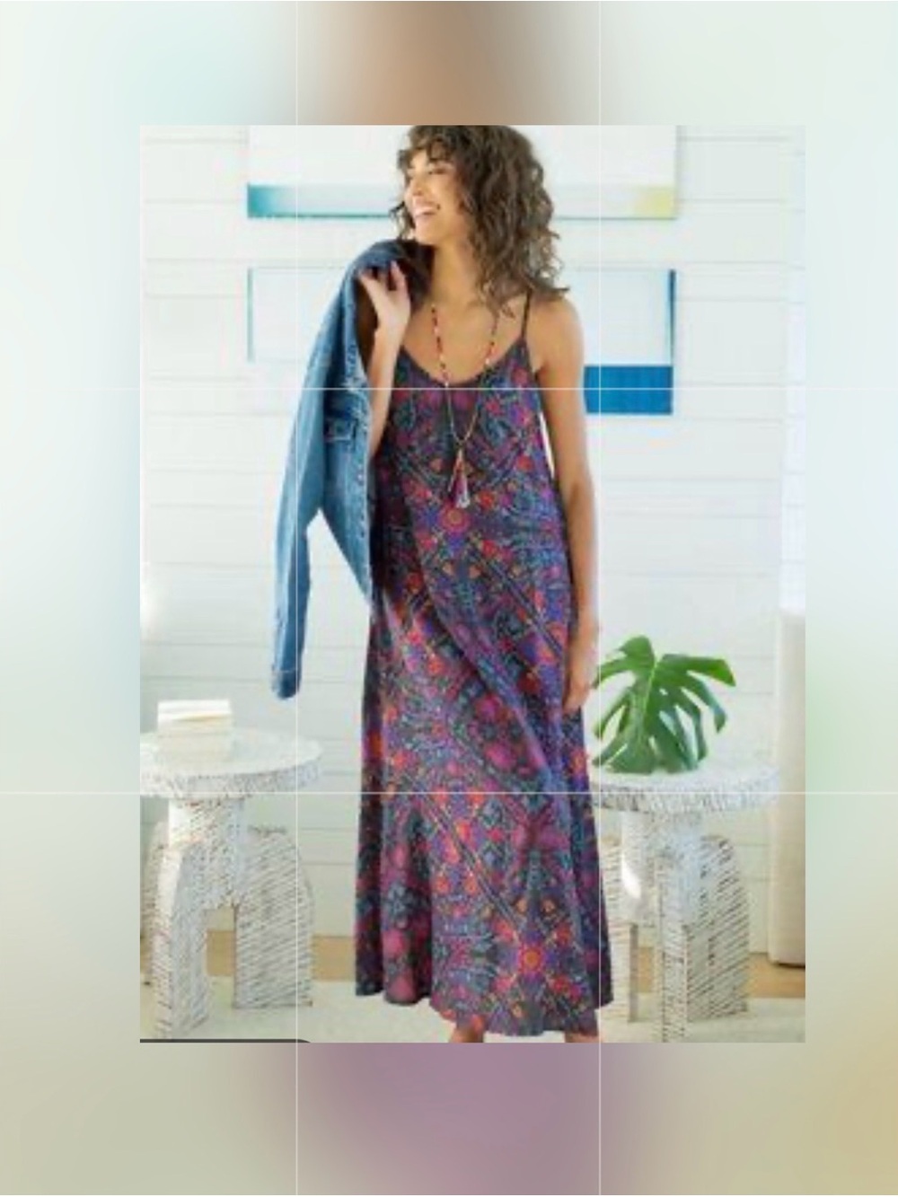 NATURAL LIFE Purple Mosaic Boho Maxi Slip Dress Effortless Size XS Q-9